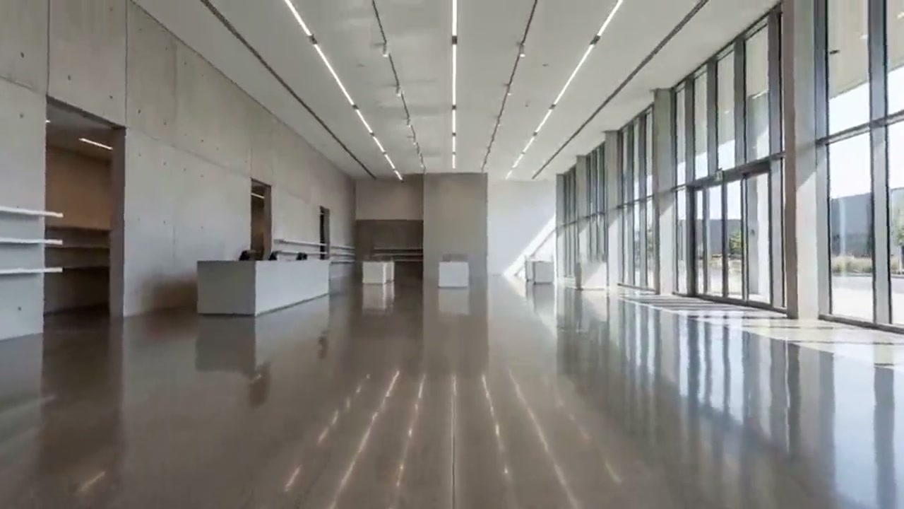 A finished glossy resin floor running the length of a corridor