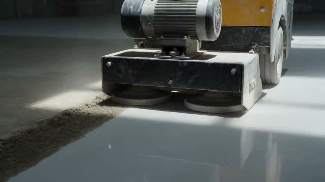 A floor grinder taking a concrete slab back to bare concrete